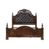 Amio Queen Bed Button Tufted Faux Leather Headboard Cherry Brown Wood By Casagear Home BM313332