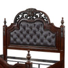 Amio Queen Bed Button Tufted Faux Leather Headboard Cherry Brown Wood By Casagear Home BM313332