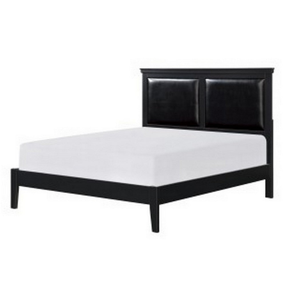 Brite Queen Size Bed Black Faux Leather Upholstered Headboard Low Profile By Casagear Home BM313334