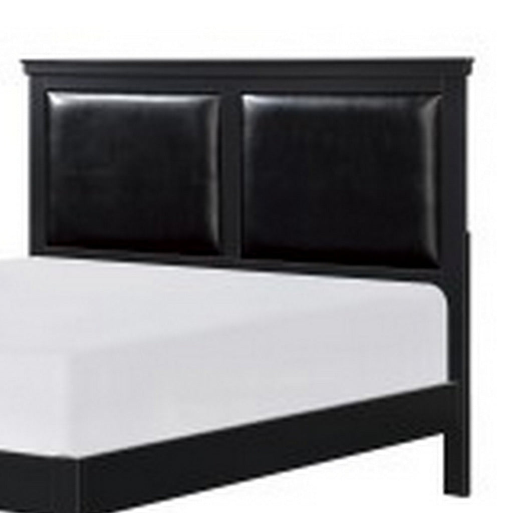 Brite Queen Size Bed Black Faux Leather Upholstered Headboard Low Profile By Casagear Home BM313334