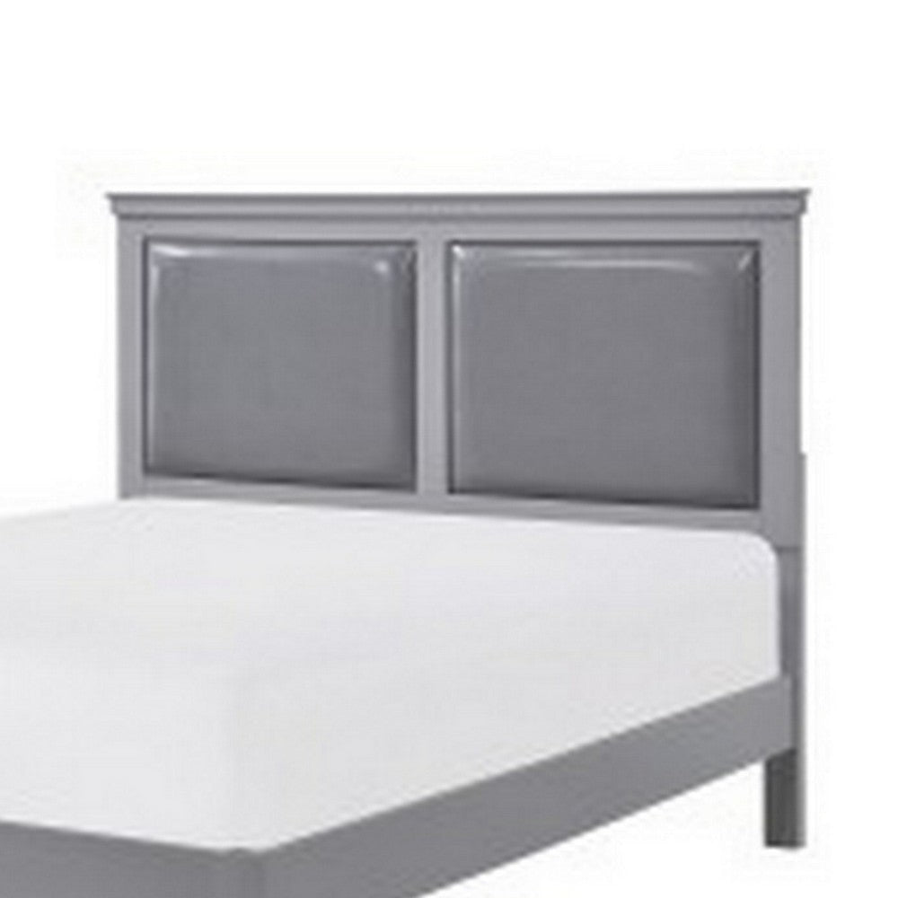 Brite Queen Size Bed Gray Faux Leather Upholstered Headboard Low Profile By Casagear Home BM313335