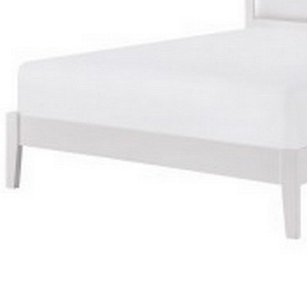 Brite Queen Size Bed White Faux Leather Upholstered Headboard Low Profile By Casagear Home BM313336