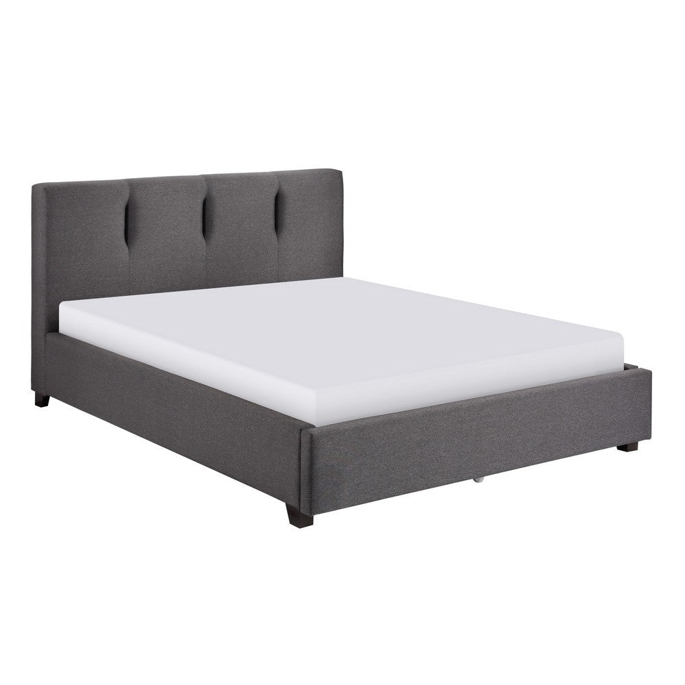 Orra Queen Platform Bed, Tufted Dark Gray Polyester Upholstery, Solid Wood By Casagear Home