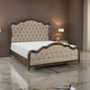 Deborah Queen Bed, Button Tufted Beige Fabric Upholstery, Brown Wood By Casagear Home