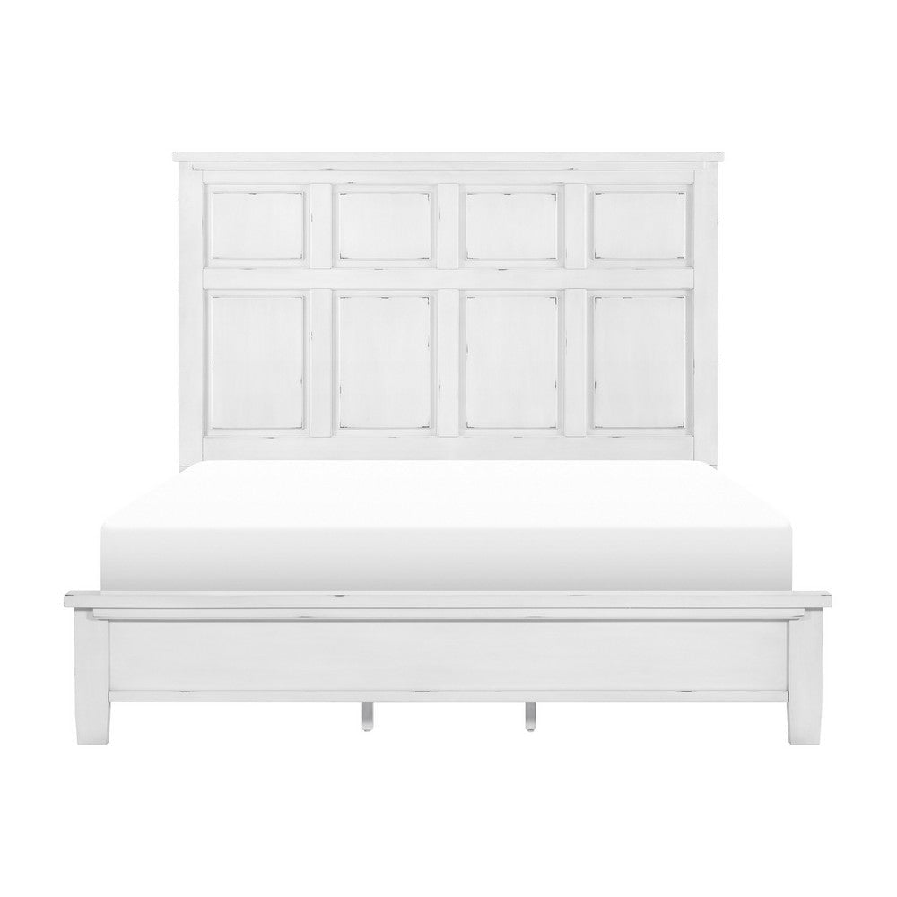 Gemi Queen Size Bed with Headboard Footboard Clean Design White Wood By Casagear Home BM313340