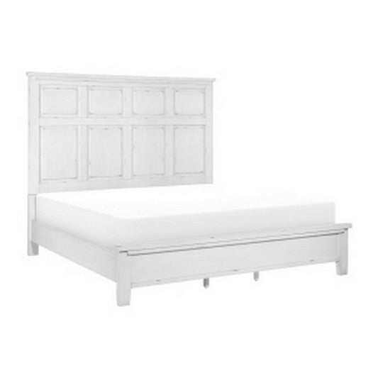 Gemi Queen Size Bed with Headboard, Footboard, Clean Design White Wood  By Casagear Home