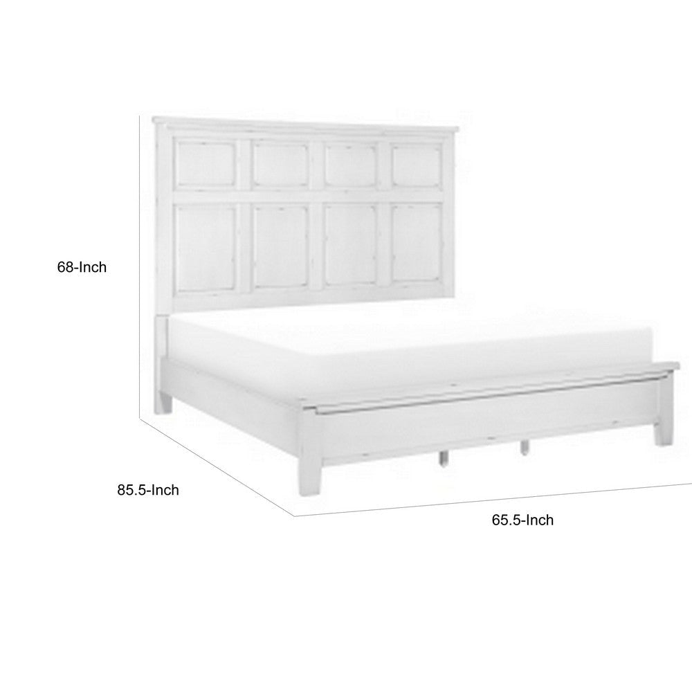 Gemi Queen Size Bed with Headboard Footboard Clean Design White Wood By Casagear Home BM313340