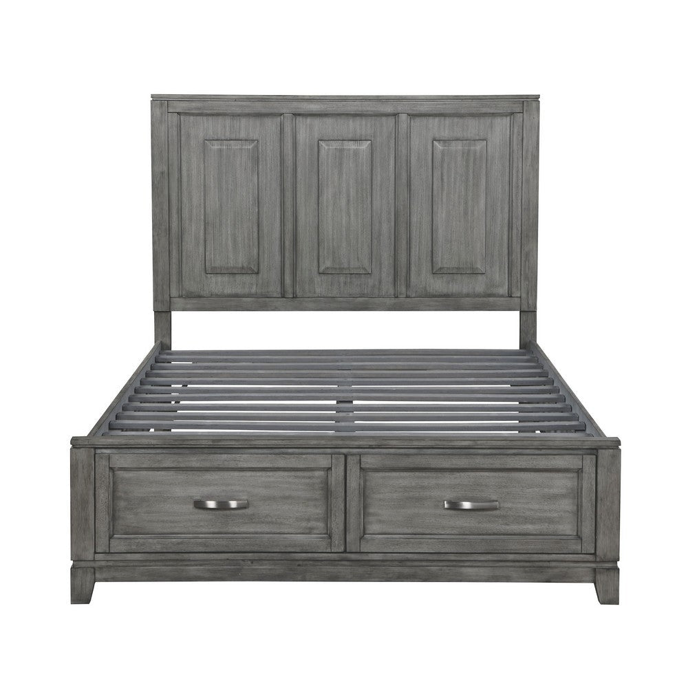 Thiem Queen Size Platform Bed with 2 Storage Drawers Gray Wood Finish By Casagear Home BM313342