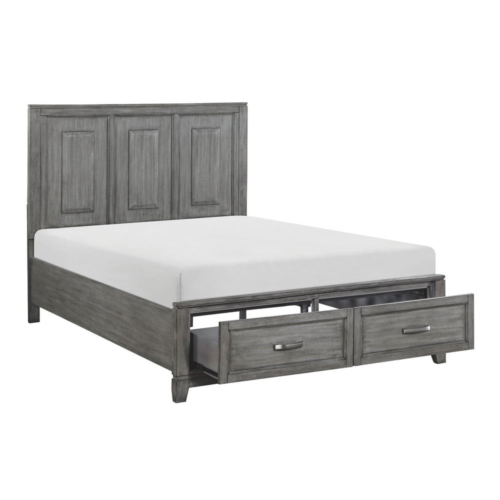 Thiem Queen Size Platform Bed with 2 Storage Drawers Gray Wood Finish By Casagear Home BM313342