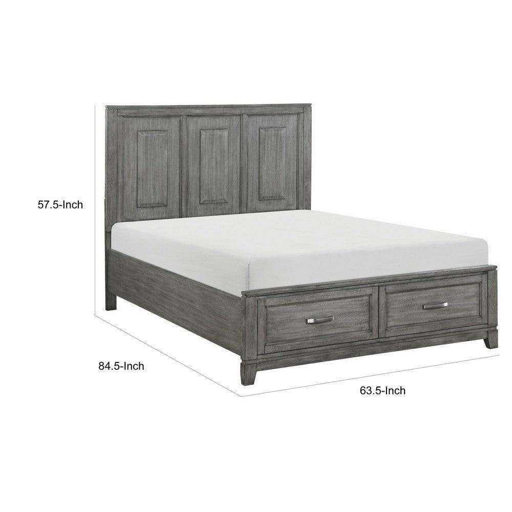 Thiem Queen Size Platform Bed with 2 Storage Drawers Gray Wood Finish By Casagear Home BM313342