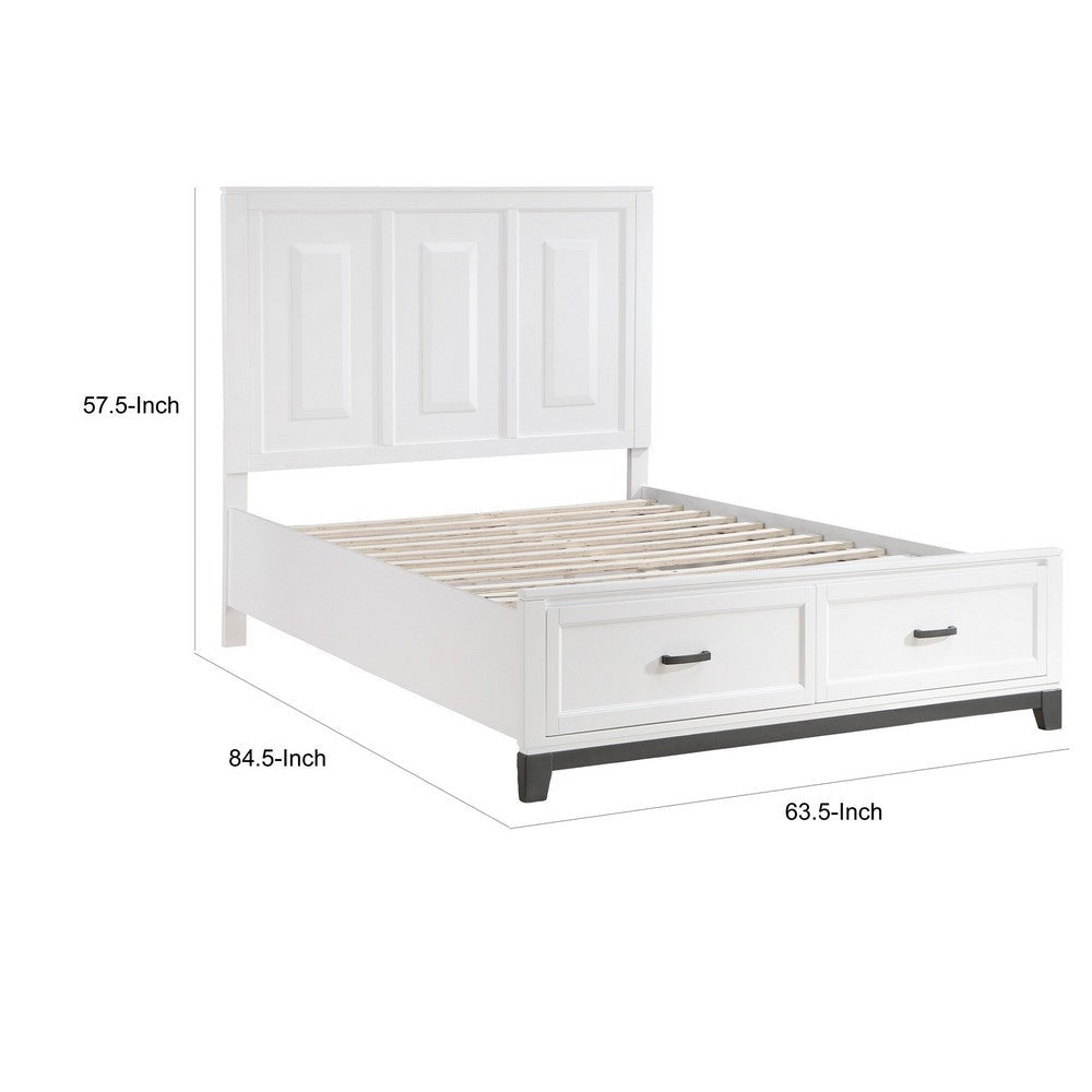 Thiem Queen Size Platform Bed with 2 Storage Drawers White Wood Finish By Casagear Home BM313343