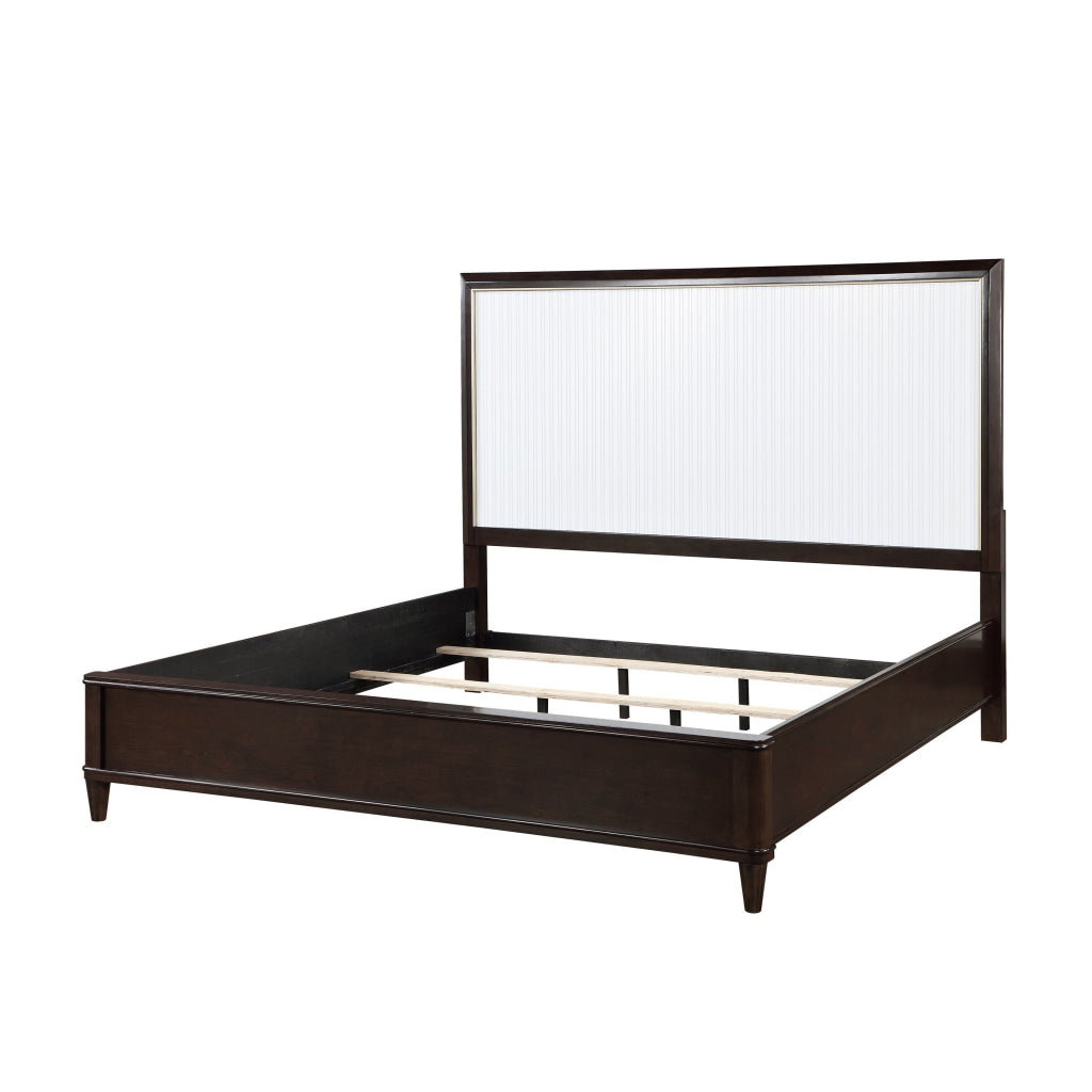 Shim Queen Size Bed with Tall Headboard White and Cherry Brown Wood By Casagear Home BM313344