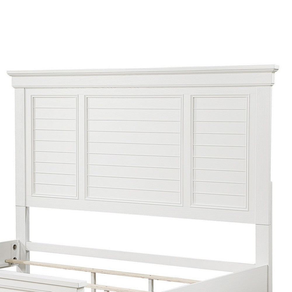 Lyni Queen Size Bed with Farmhouse Style Headboard Solid White Acacia Wood By Casagear Home BM313345