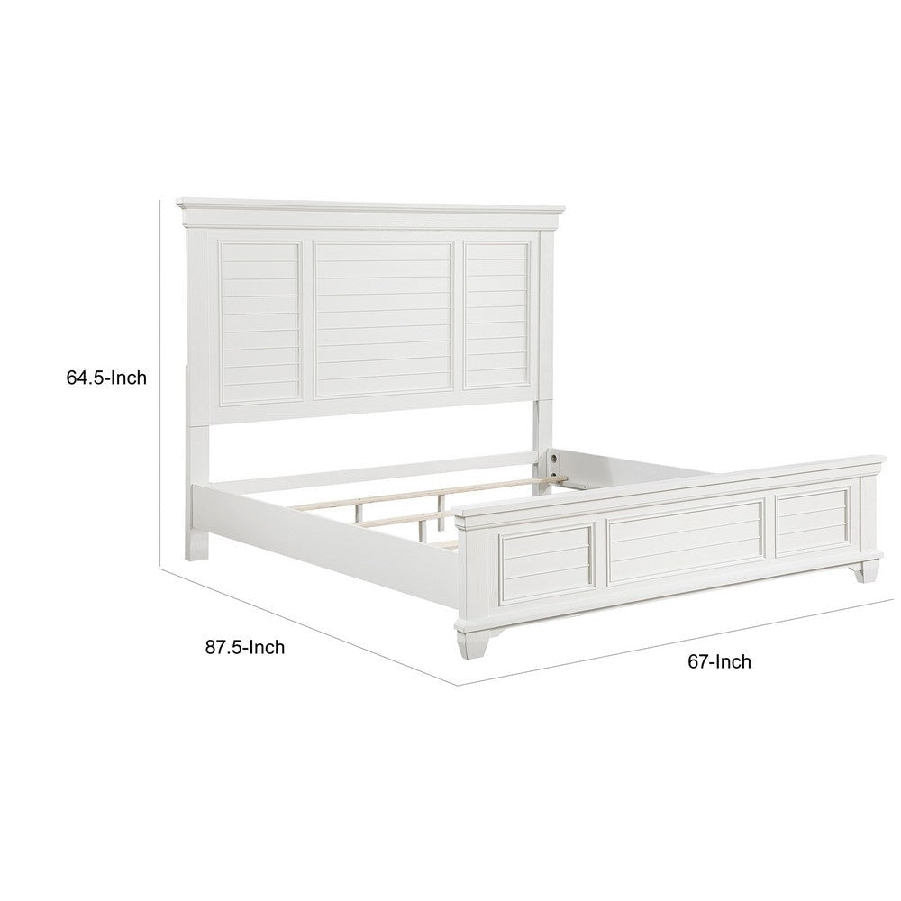 Lyni Queen Size Bed with Farmhouse Style Headboard Solid White Acacia Wood By Casagear Home BM313345