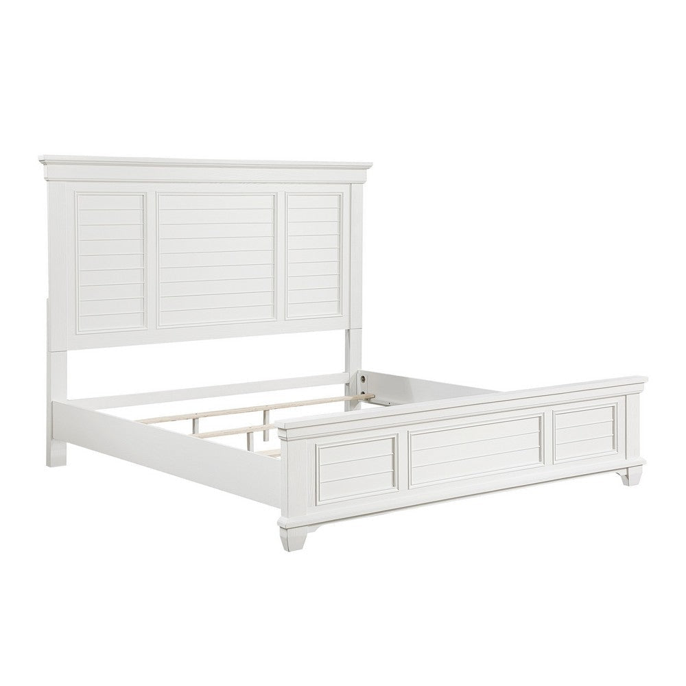 Lyni Queen Size Bed with Farmhouse Style Headboard, Solid White Acacia Wood By Casagear Home