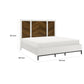 Jem Queen Size Bed Tall Headboard 2 USB Ports Brown White Acacia Veneer By Casagear Home BM313346