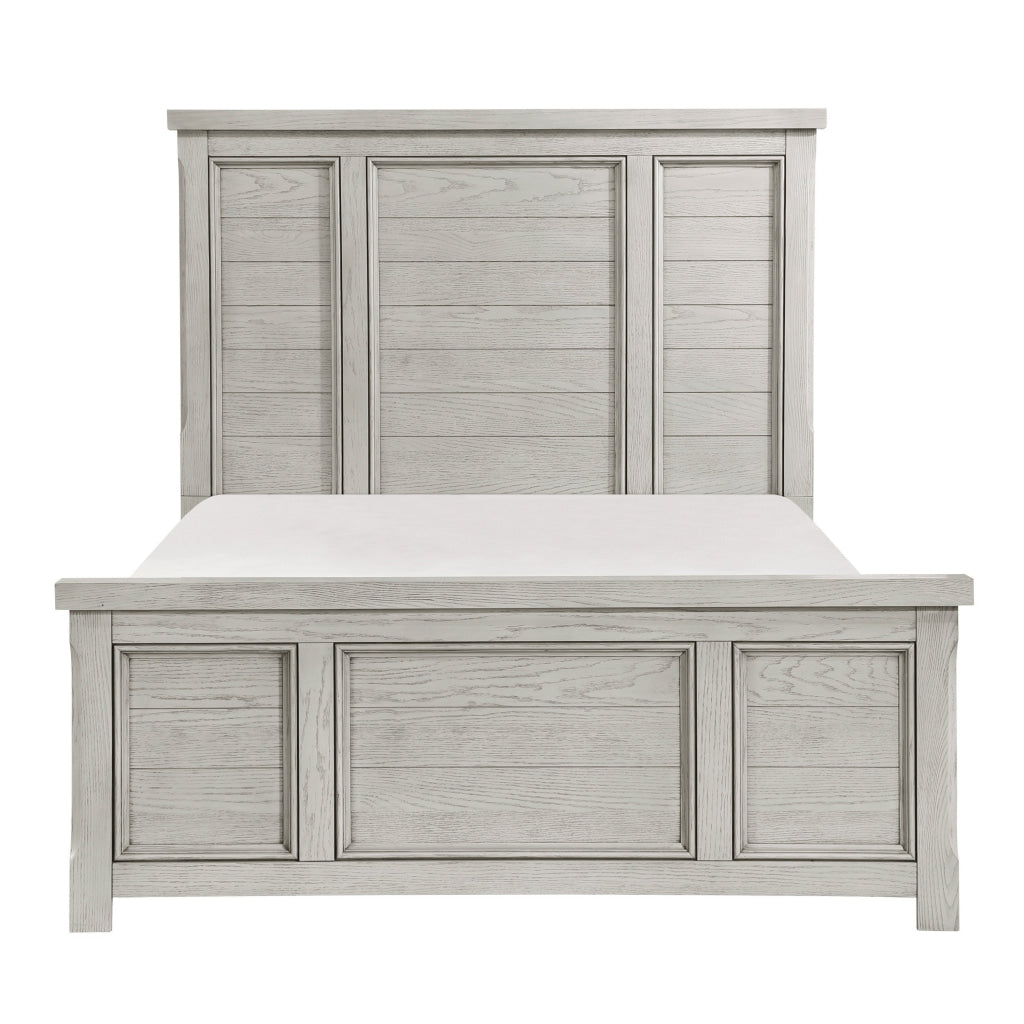 Myna Queen Size Bed with Tall Headboard Farmhouse White Oak Veneer Wood By Casagear Home BM313347