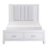 Roni Queen Bed LED Lit Upholstered 2 Storage Drawers White Solid Wood By Casagear Home BM313349