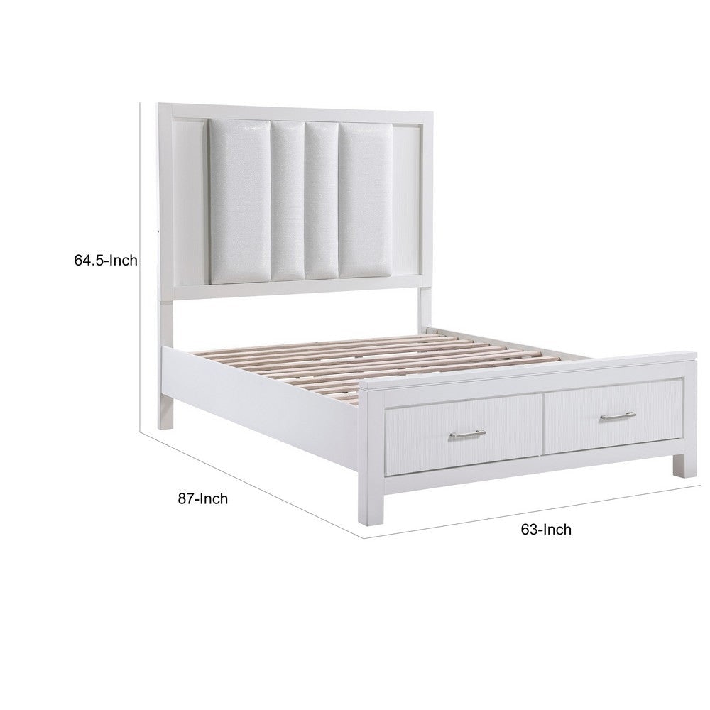 Roni Queen Bed LED Lit Upholstered 2 Storage Drawers White Solid Wood By Casagear Home BM313349