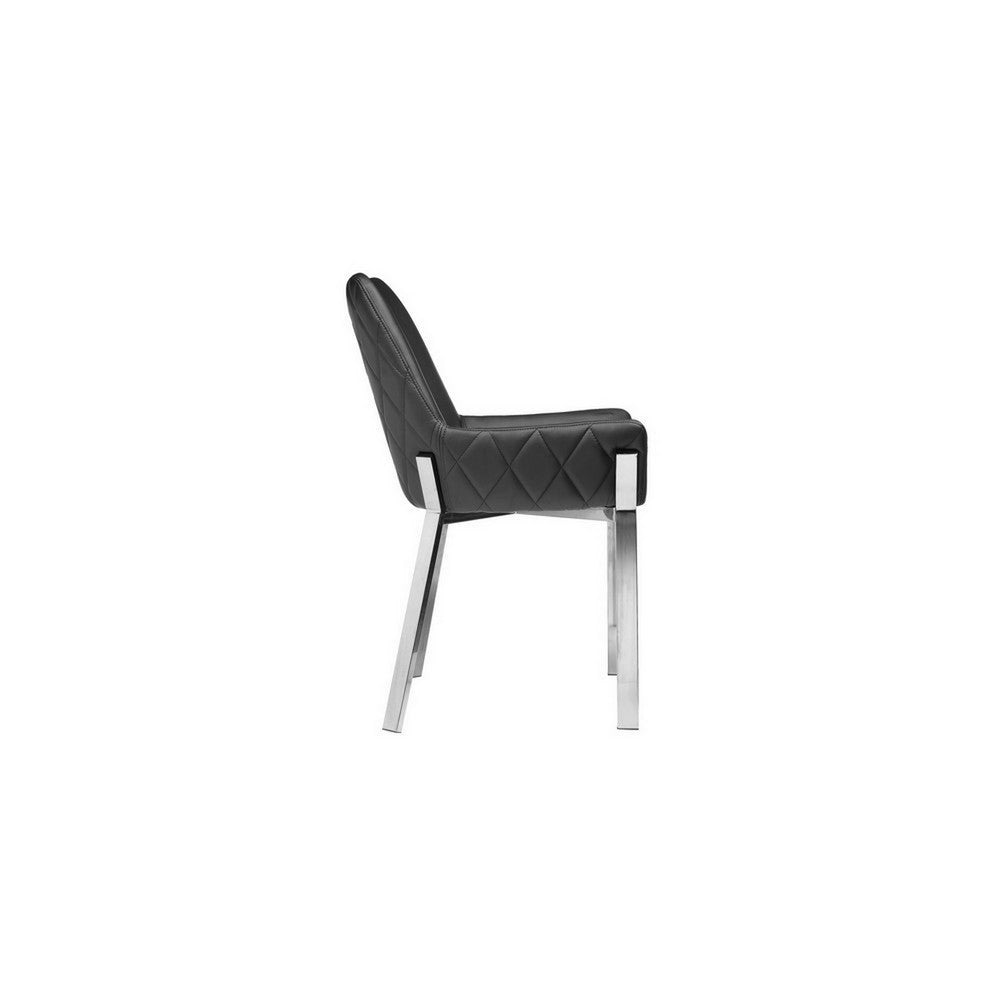 Fuma 23 Inch Set of 2 Dining Chairs Foam Fill Black Faux Leather Silver By Casagear Home BM313351