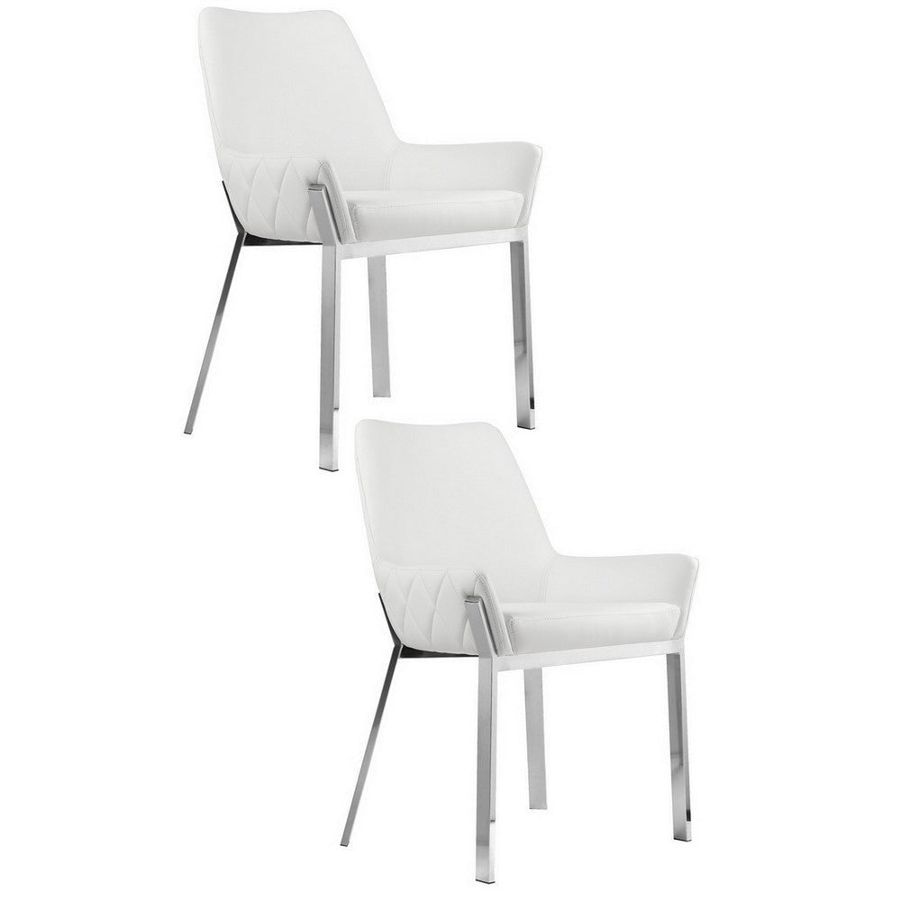 Fuma 23 Inch Set of 2 Dining Chairs Foam Fill White Faux Leather Silver By Casagear Home BM313352