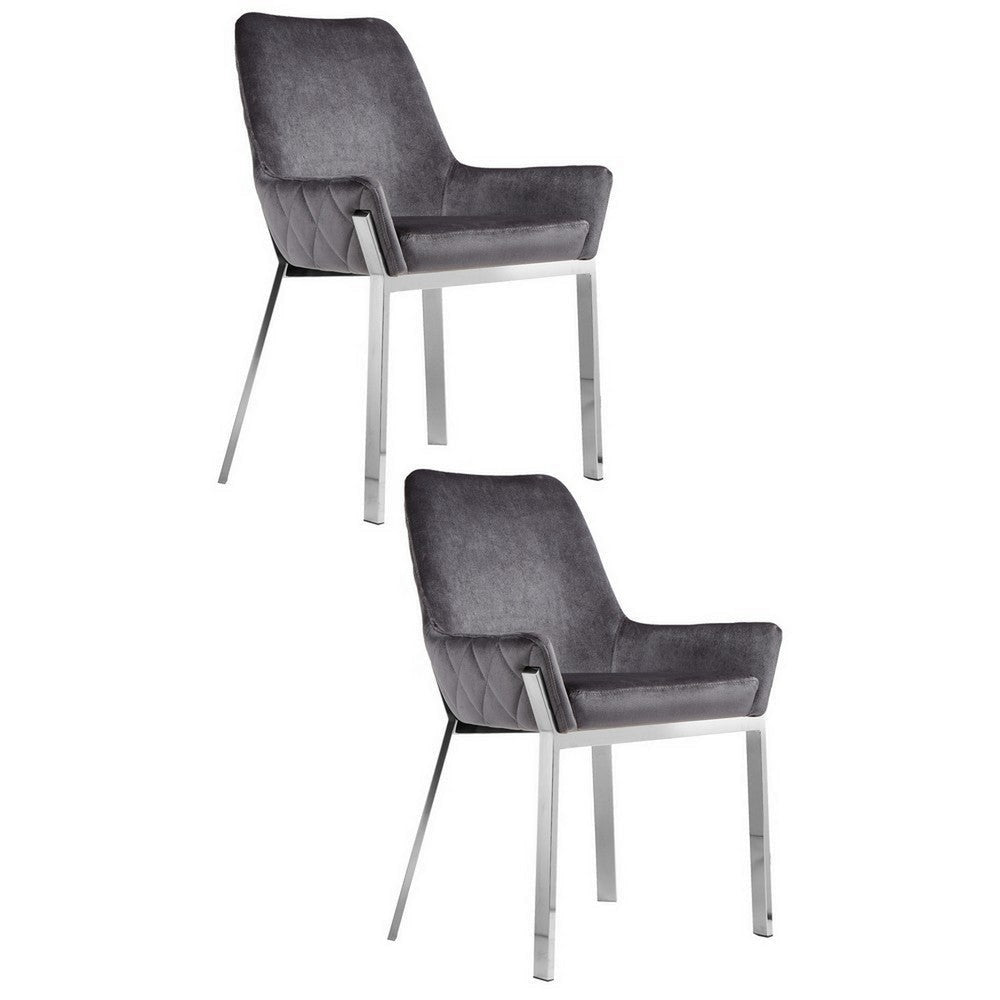 Fuma 23 Inch Set of 2 Dining Chairs Foam Fill Modern Gray Velvet Silver By Casagear Home BM313353