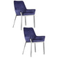 Fuma 23 Inch Set of 2 Dining Chairs Foam Fill Navy Blue Velvet Silver By Casagear Home BM313355