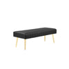 Lida 45 Inch Bench Modern Tufted Lines Black Faux Leather Gold Metal By Casagear Home BM313356