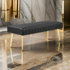 Lida 45 Inch Bench, Modern Tufted Lines, Black Faux Leather, Gold Metal By Casagear Home