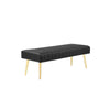 Lida 45 Inch Bench, Modern Tufted Lines, Black Faux Leather, Gold Metal By Casagear Home