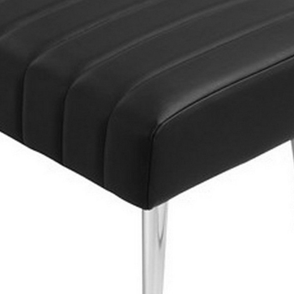 Lida 45 Inch Bench Modern Tufted Lines Black Faux Leather Chrome Metal By Casagear Home BM313360