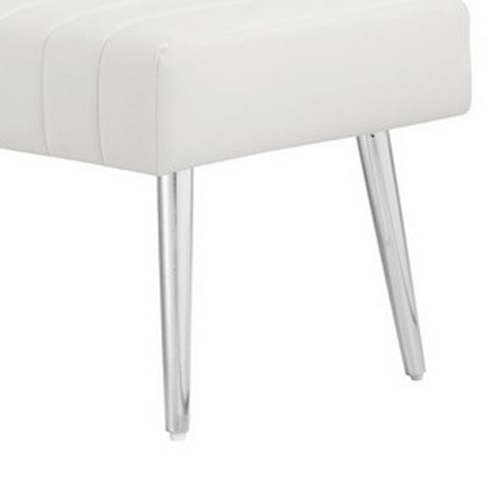 Lida 45 Inch Bench Modern Tufted Lines White Faux Leather Chrome Metal By Casagear Home BM313364