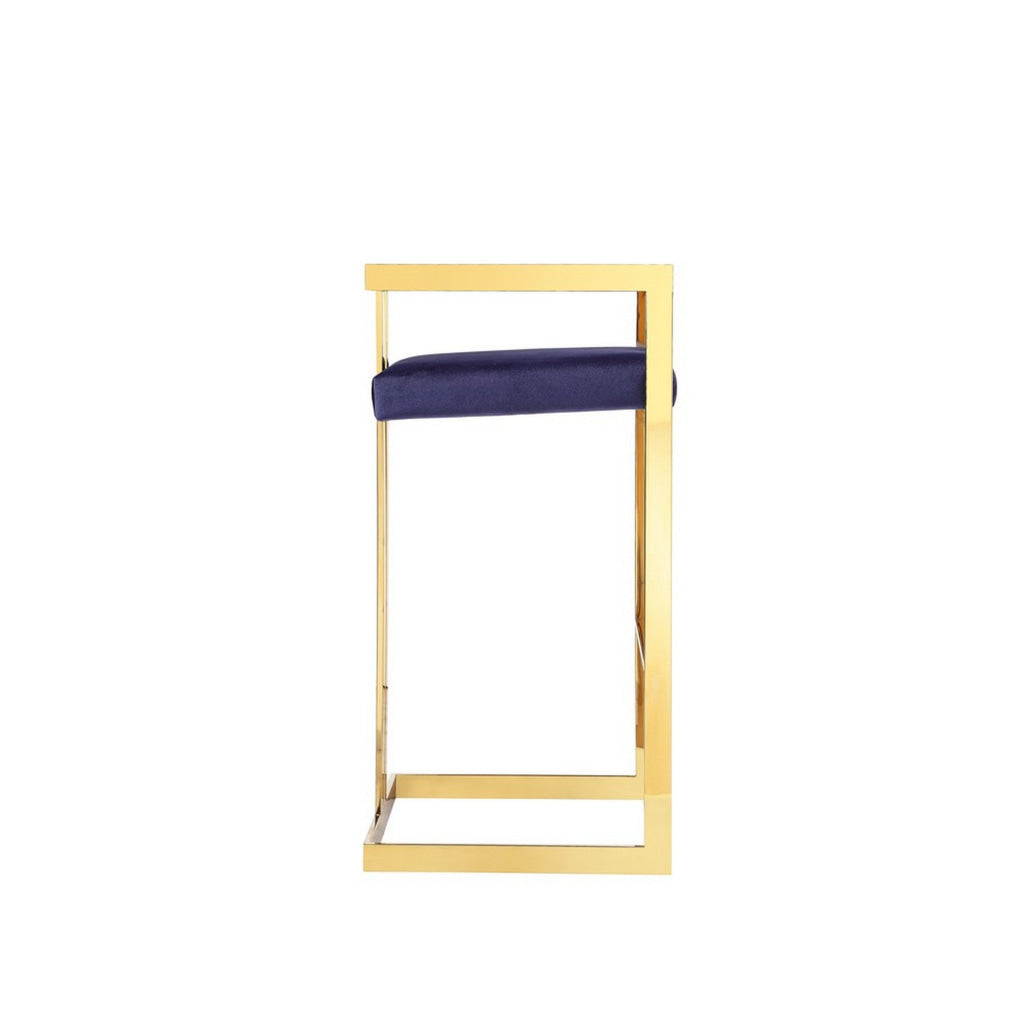 Zie 30 Inch Barstool Chair Navy Blue Velvet Padded Seat Gold Steel Finish By Casagear Home BM313367