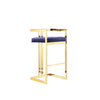 Zie 30 Inch Barstool Chair, Navy Blue Velvet Padded Seat, Gold Steel Finish By Casagear Home