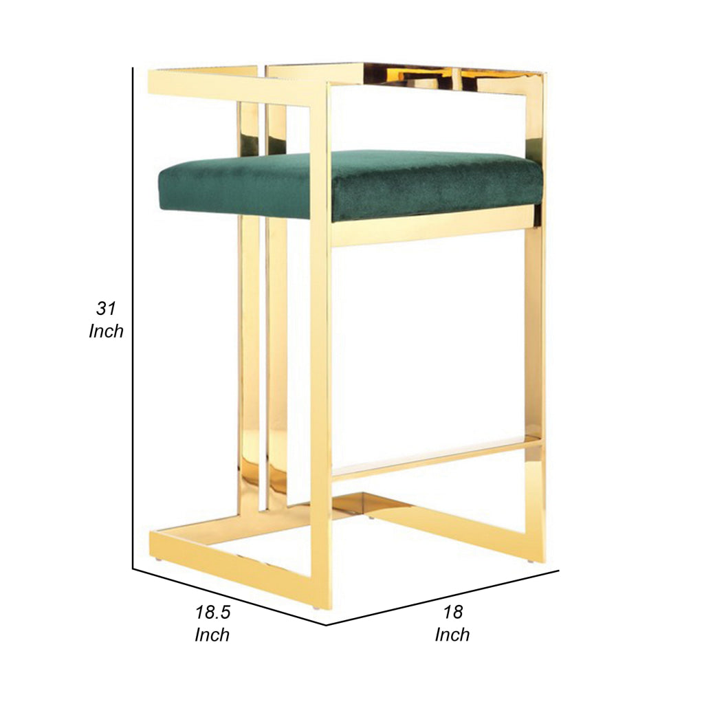 Zie 26 Inch Counter Stool Chair Green Velvet Padded Seat Gold Steel By Casagear Home BM313368