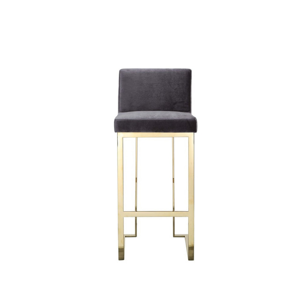 Boly 30 Inch Barstool Chair Cushioned Gray Velvet Gold Cantilever Base By Casagear Home BM313375