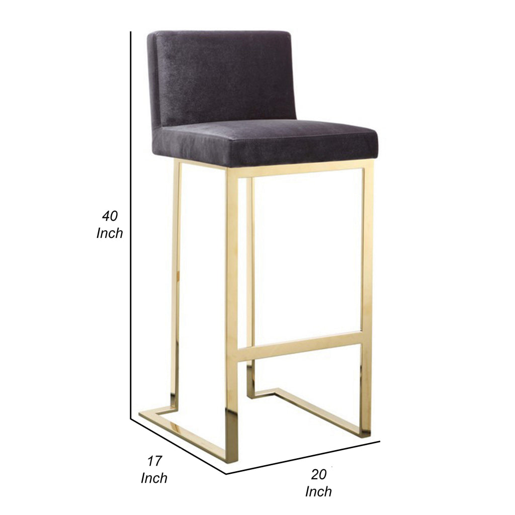 Boly 30 Inch Barstool Chair Cushioned Gray Velvet Gold Cantilever Base By Casagear Home BM313375