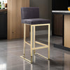 Boly 30 Inch Barstool Chair Cushioned Gray Velvet Gold Cantilever Base By Casagear Home BM313375