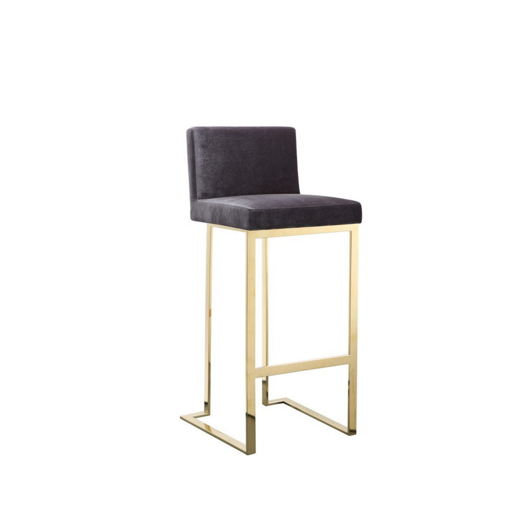 Boly 30 Inch Barstool Chair Cushioned Gray Velvet Gold Cantilever Base By Casagear Home BM313375