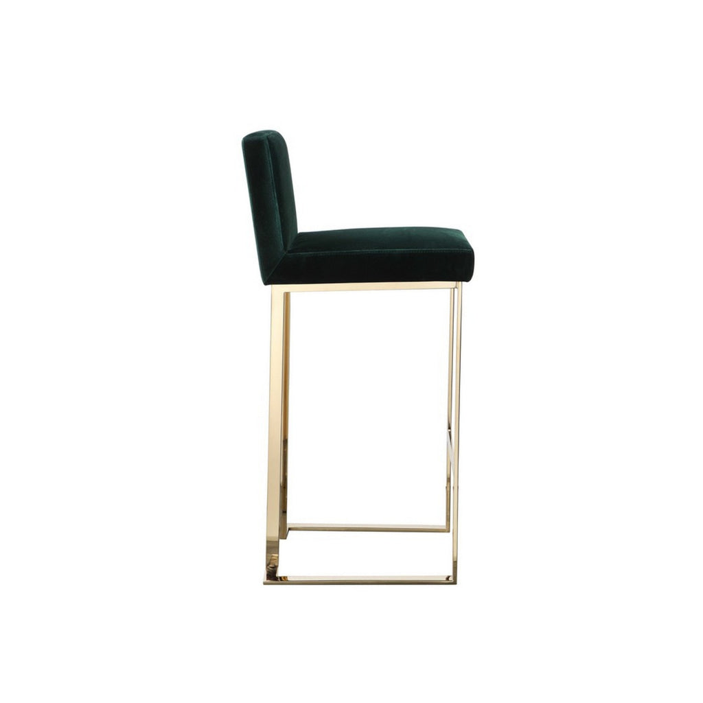 Boly 30 Inch Barstool Chair Cushioned Green Velvet Gold Cantilever Base By Casagear Home BM313376