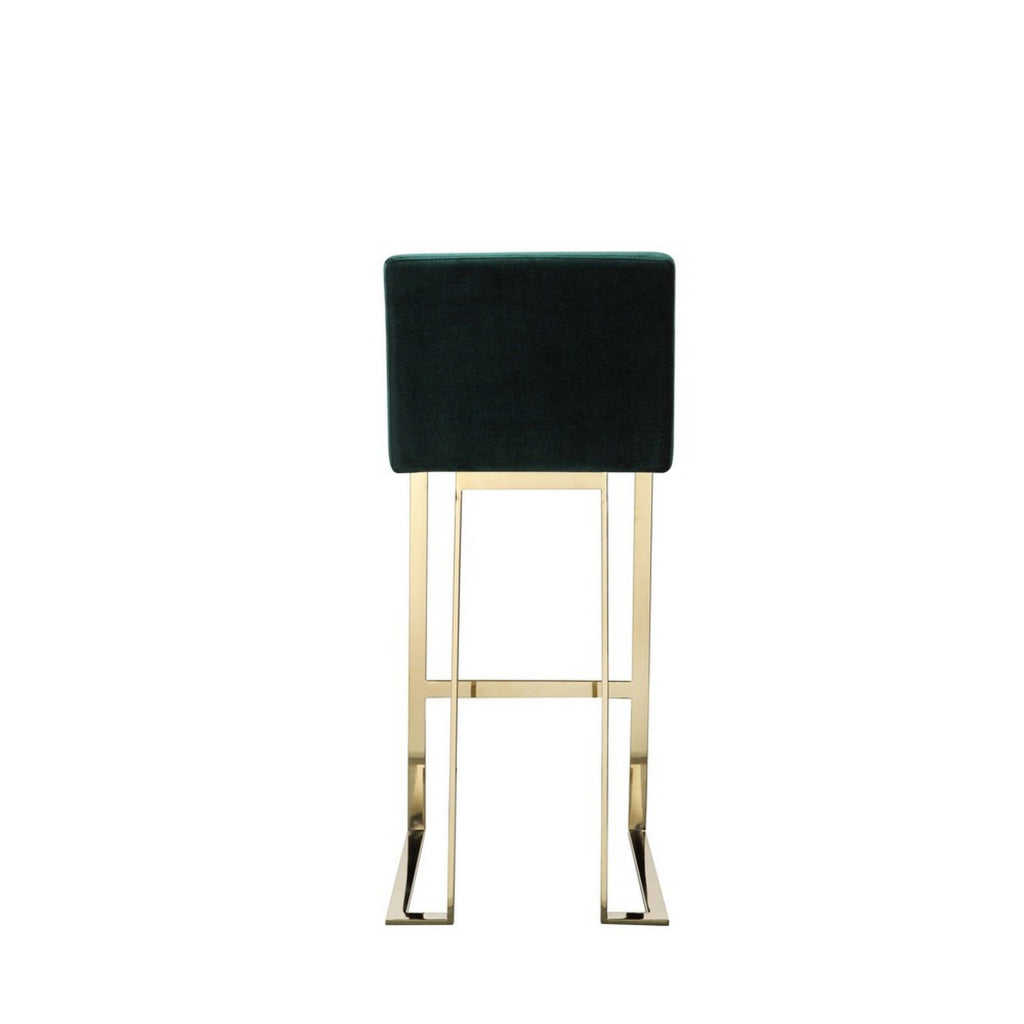 Boly 30 Inch Barstool Chair Cushioned Green Velvet Gold Cantilever Base By Casagear Home BM313376