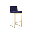 Boly 30 Inch Barstool Chair Cushioned Blue Velvet Gold Cantilever Base By Casagear Home BM313377