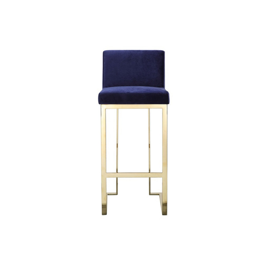 Boly 30 Inch Barstool Chair Cushioned Blue Velvet Gold Cantilever Base By Casagear Home BM313377