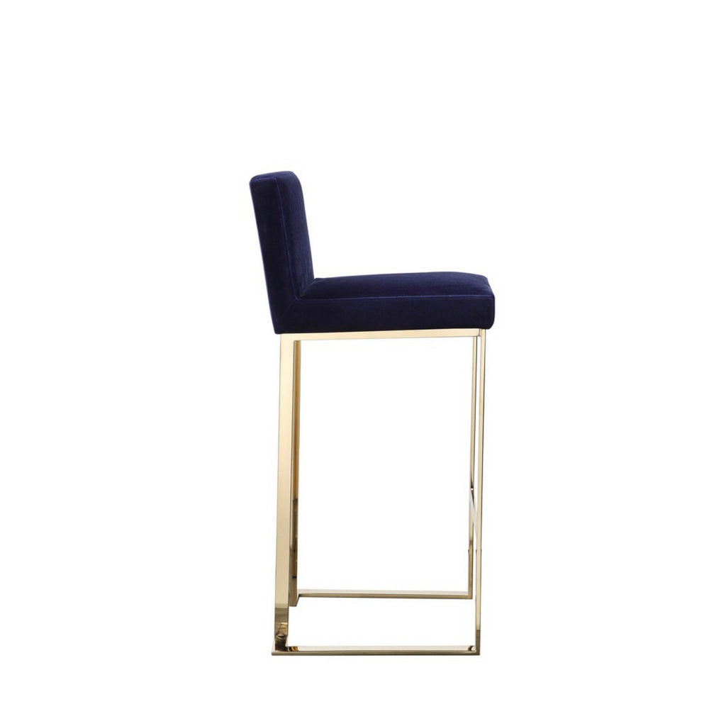 Boly 30 Inch Barstool Chair Cushioned Blue Velvet Gold Cantilever Base By Casagear Home BM313377