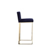 Boly 30 Inch Barstool Chair Cushioned Blue Velvet Gold Cantilever Base By Casagear Home BM313377