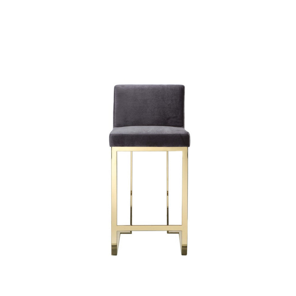 Boly 26 Inch Counter Stool Chair Cushioned Gray Velvet Gold Cantilever By Casagear Home BM313378