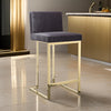 Boly 26 Inch Counter Stool Chair Cushioned Gray Velvet Gold Cantilever By Casagear Home BM313378