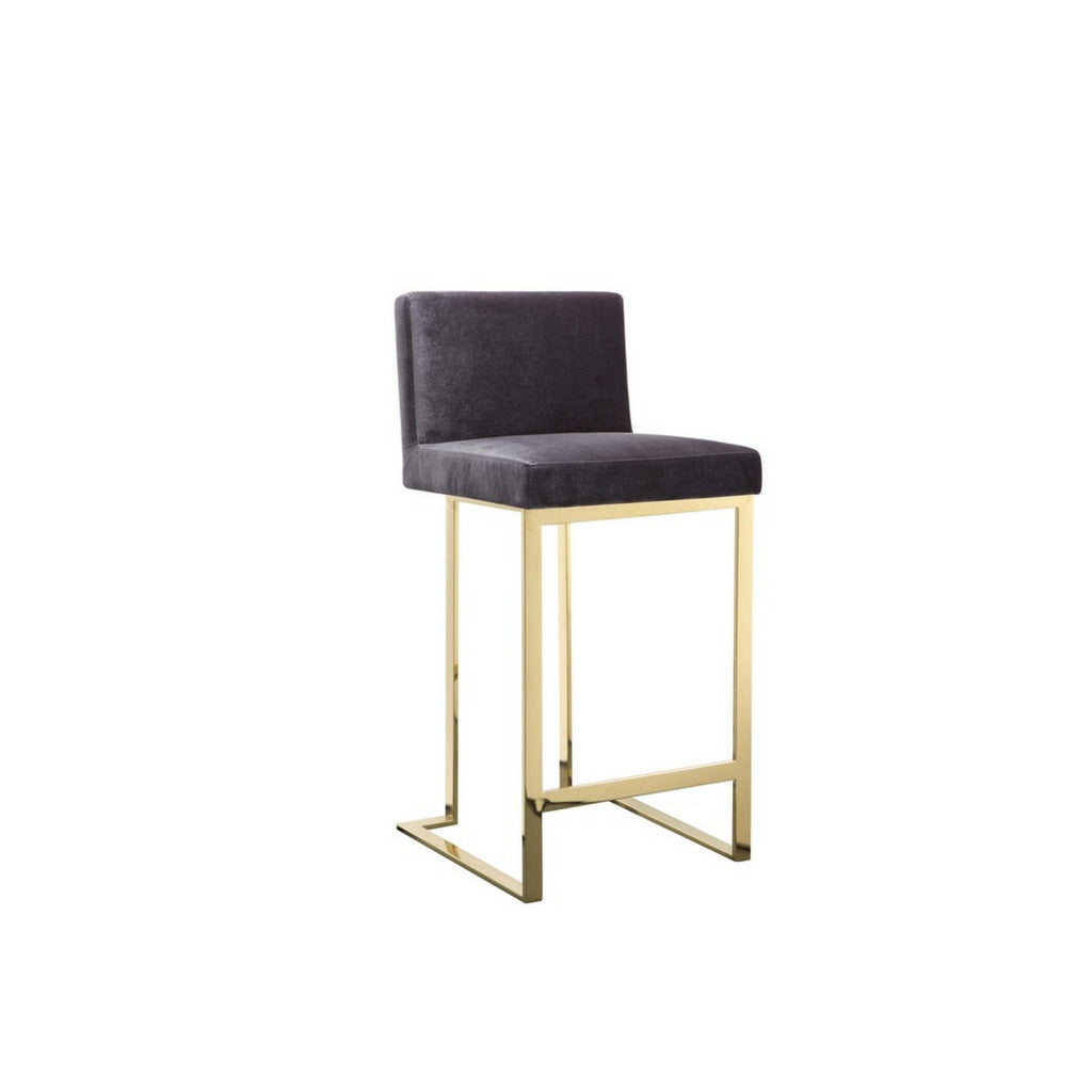 Boly 26 Inch Counter Stool Chair Cushioned Gray Velvet Gold Cantilever By Casagear Home BM313378