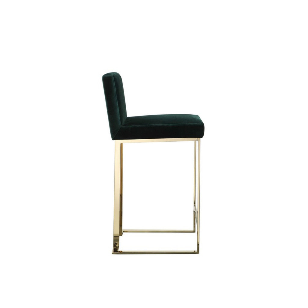 Boly 26 Inch Counter Stool Chair Cushioned Green Velvet Gold Cantilever By Casagear Home BM313379