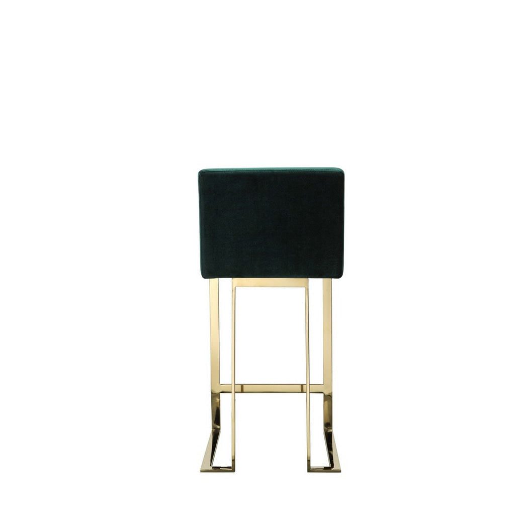 Boly 26 Inch Counter Stool Chair Cushioned Green Velvet Gold Cantilever By Casagear Home BM313379